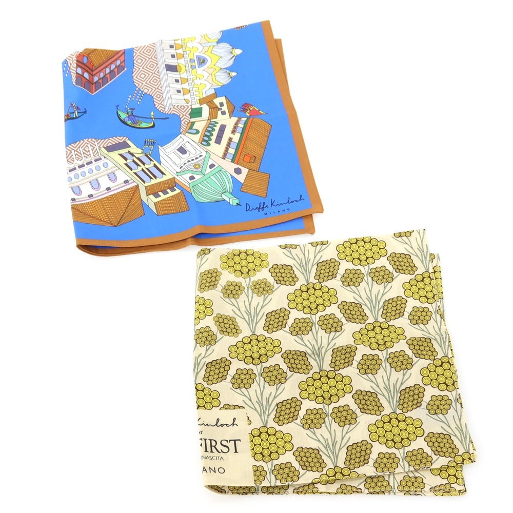 【中古】キンロック Kinloch シルク プリント ハンカチ 2枚セット ブルーxグリーン系【 状態ランクA 】【 メンズ 】
