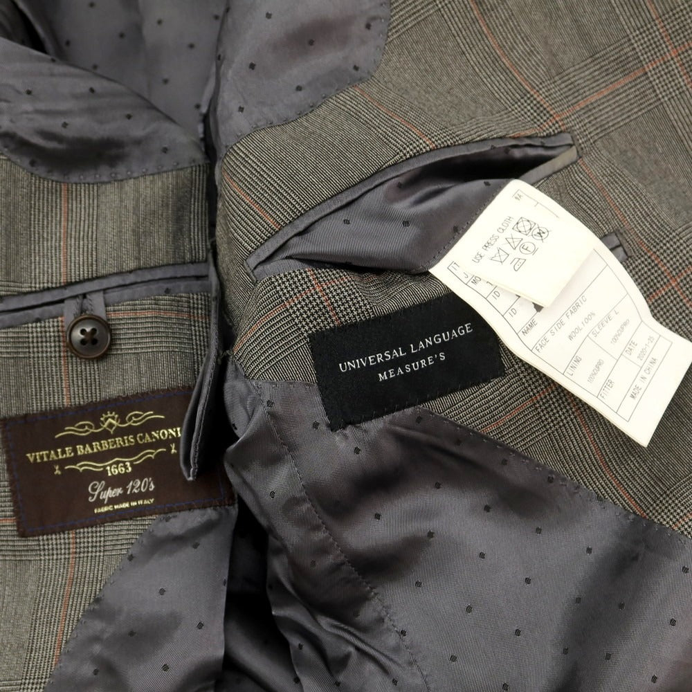 【中古】ユニバーサルランゲージ UNIVERSAL LANGUAGE SUPER120’S ウール グレンチェック ダブル6B テーラードジャケット グレー【 46 8D 】【 状態ランクC 】【 メンズ 】