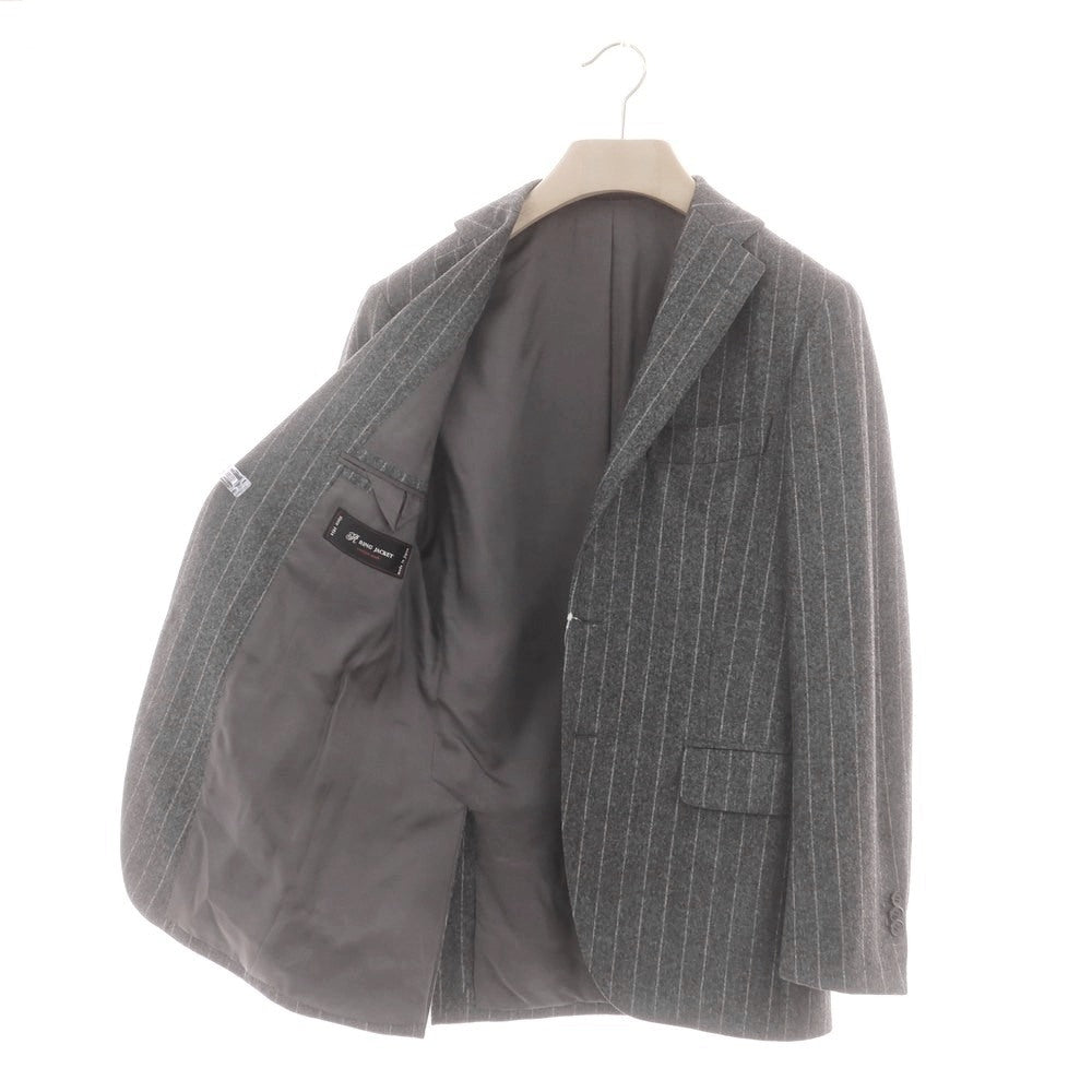 【中古】リングヂャケット RING JACKET custom made ウール ストライプ 3つボタンスーツ グレー【 表記なし(S位) 】【 状態ランクB 】【 メンズ 】