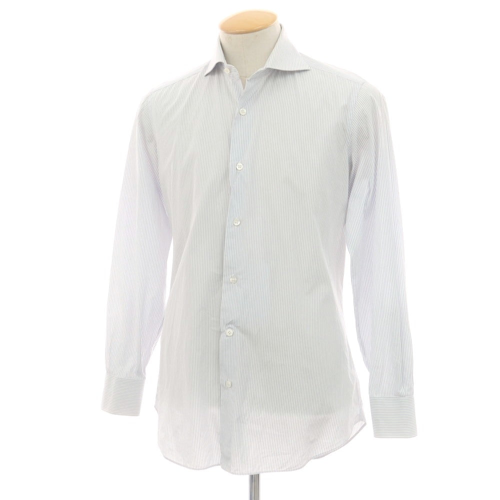 【中古】フライ FRAY STRASBURGO別注 ストライプ ワイドカラー ドレスシャツ グレーxホワイト【 37 】【 状態ランクC 】【 メンズ 】