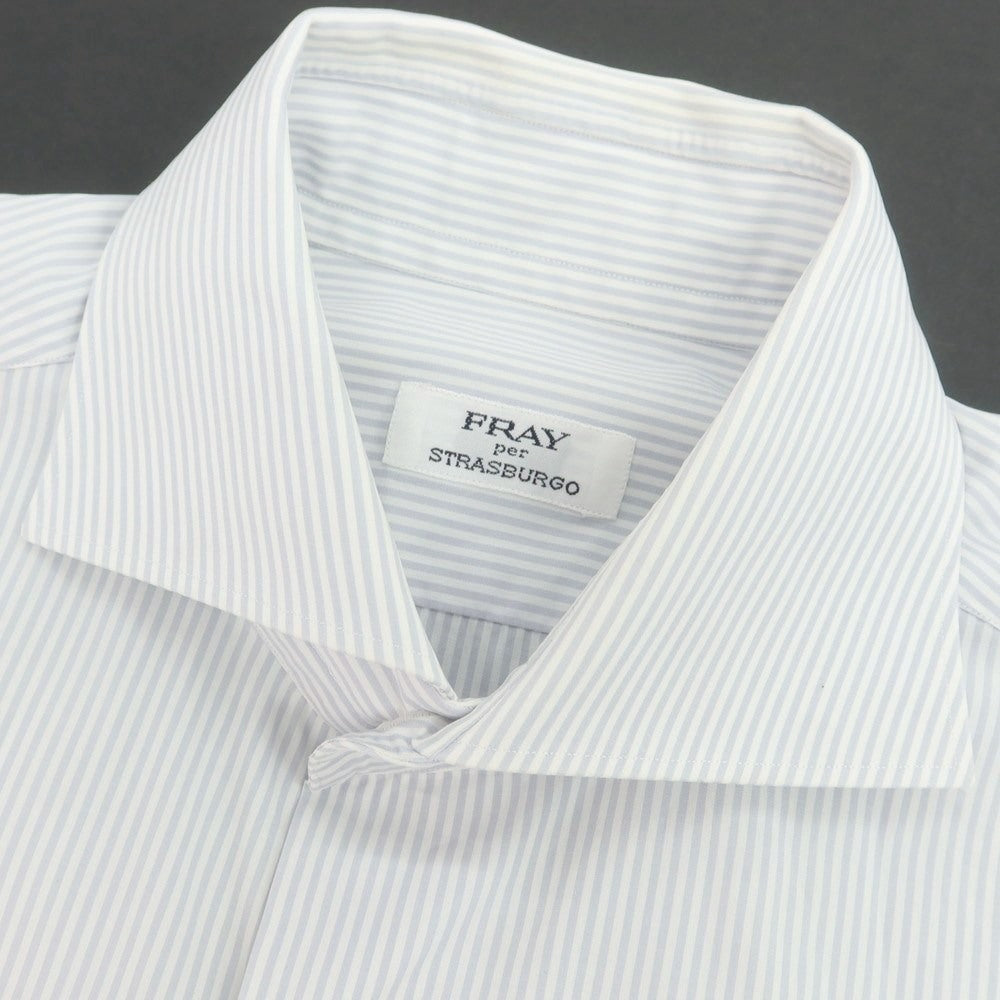 【中古】フライ FRAY STRASBURGO別注 ストライプ ワイドカラー ドレスシャツ グレーxホワイト【 37 】【 状態ランクC 】【 メンズ 】
