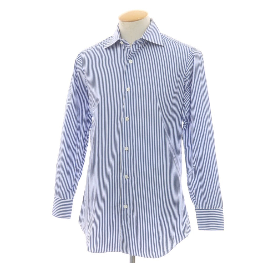 【中古】フライ FRAY コットン ストライプ セミワイドカラー ドレスシャツ ブルーxホワイト【 37 】【 状態ランクB 】【 メンズ 】