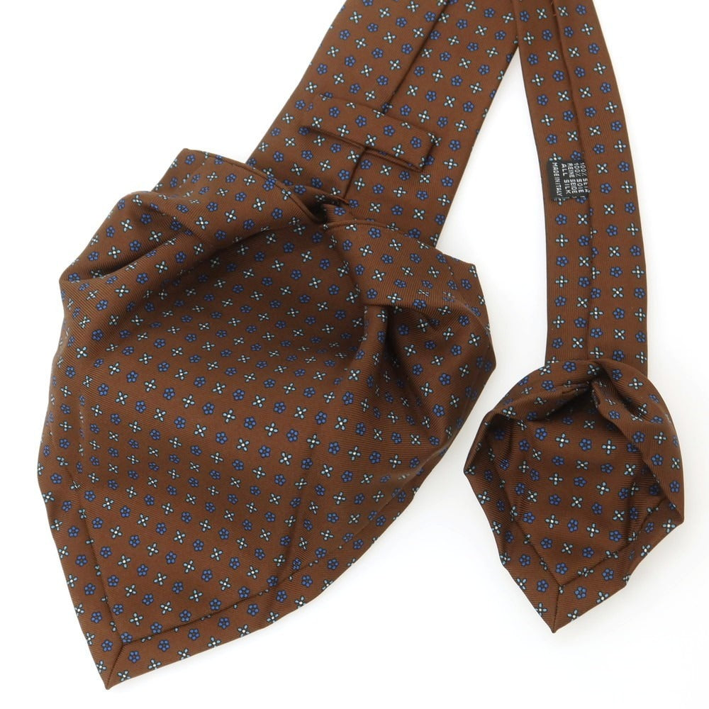 【中古】マリネッラ E.MARINELLA シルク クワトロピエゲ 小紋柄ネクタイ ブラウンxブルー【 状態ランクB 】【 メンズ 】