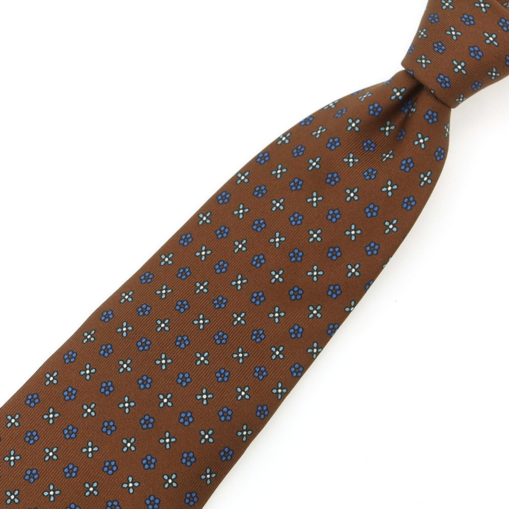 【中古】マリネッラ E.MARINELLA シルク クワトロピエゲ 小紋柄ネクタイ ブラウンxブルー【 状態ランクB 】【 メンズ 】