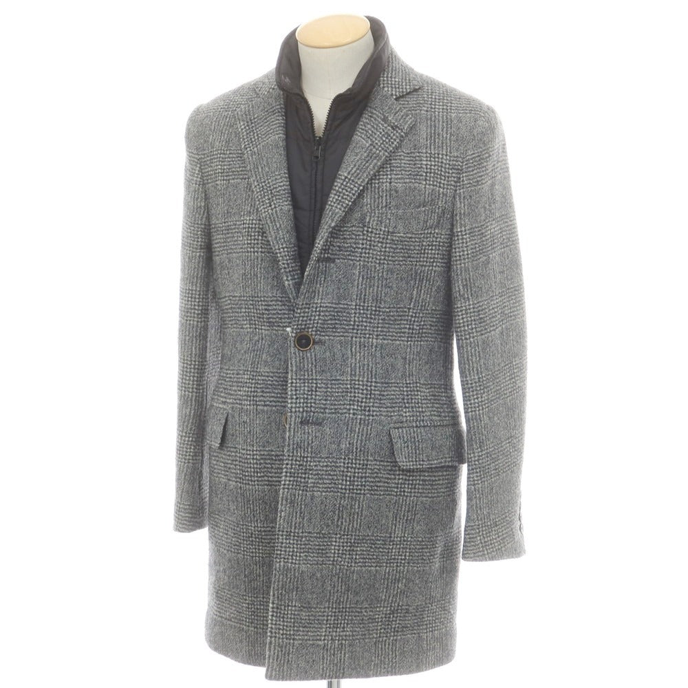 【中古】フェイ FAY ウール グレンチェック 中綿入りライナーベスト付き チェスターフィールドコート ブラックxホワイト【 XS 】【 状態ランクB 】【 メンズ 】