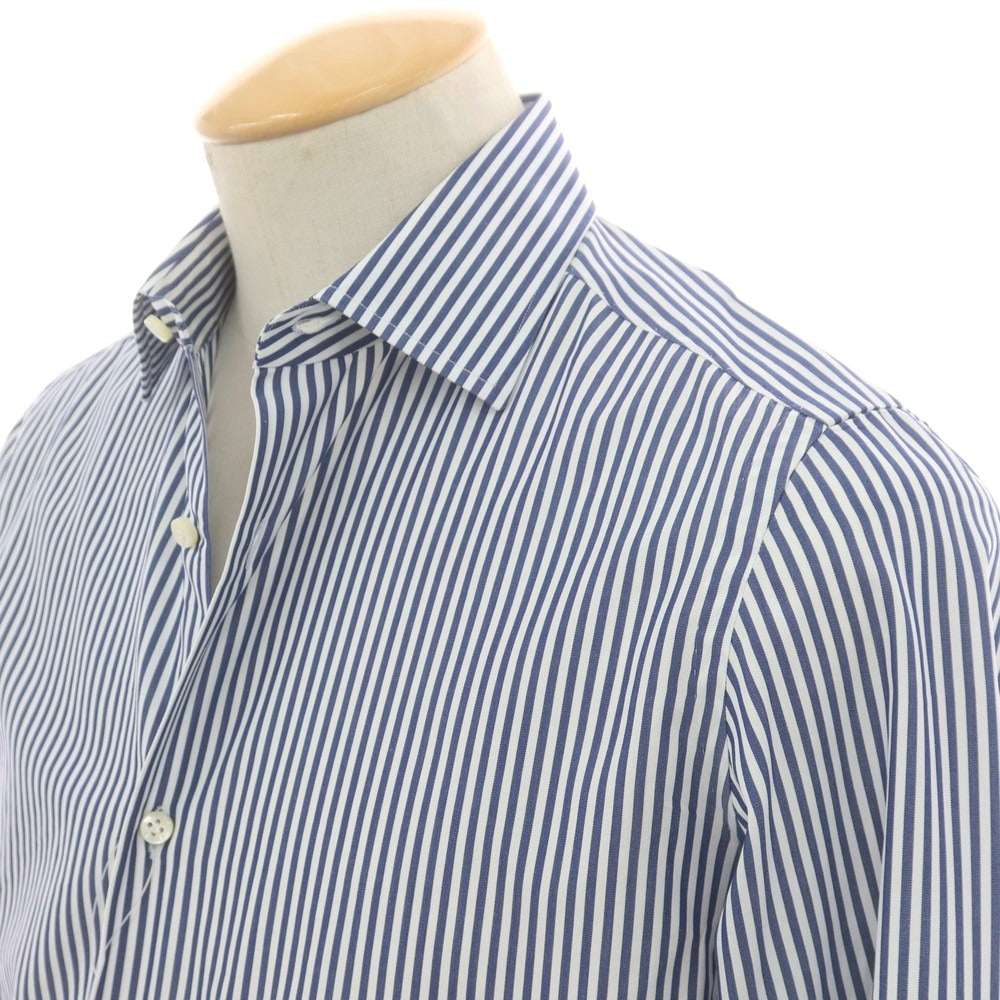 【中古】ルイジ ボレッリ Luigi Borrelli コットン ストライプ セミワイドカラー ドレスシャツ ネイビーxホワイト【 37 】【 状態ランクB 】【 メンズ 】