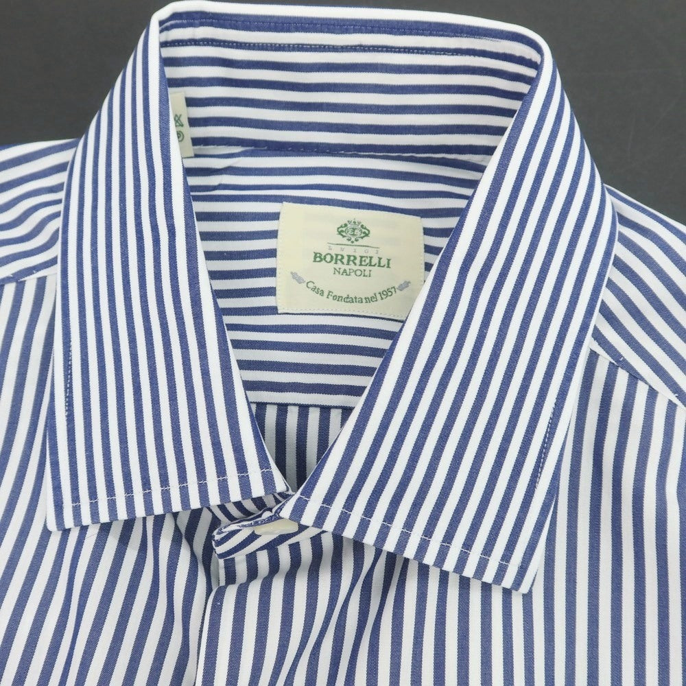 【中古】ルイジ ボレッリ Luigi Borrelli コットン ストライプ セミワイドカラー ドレスシャツ ネイビーxホワイト【 37 】【 状態ランクB 】【 メンズ 】