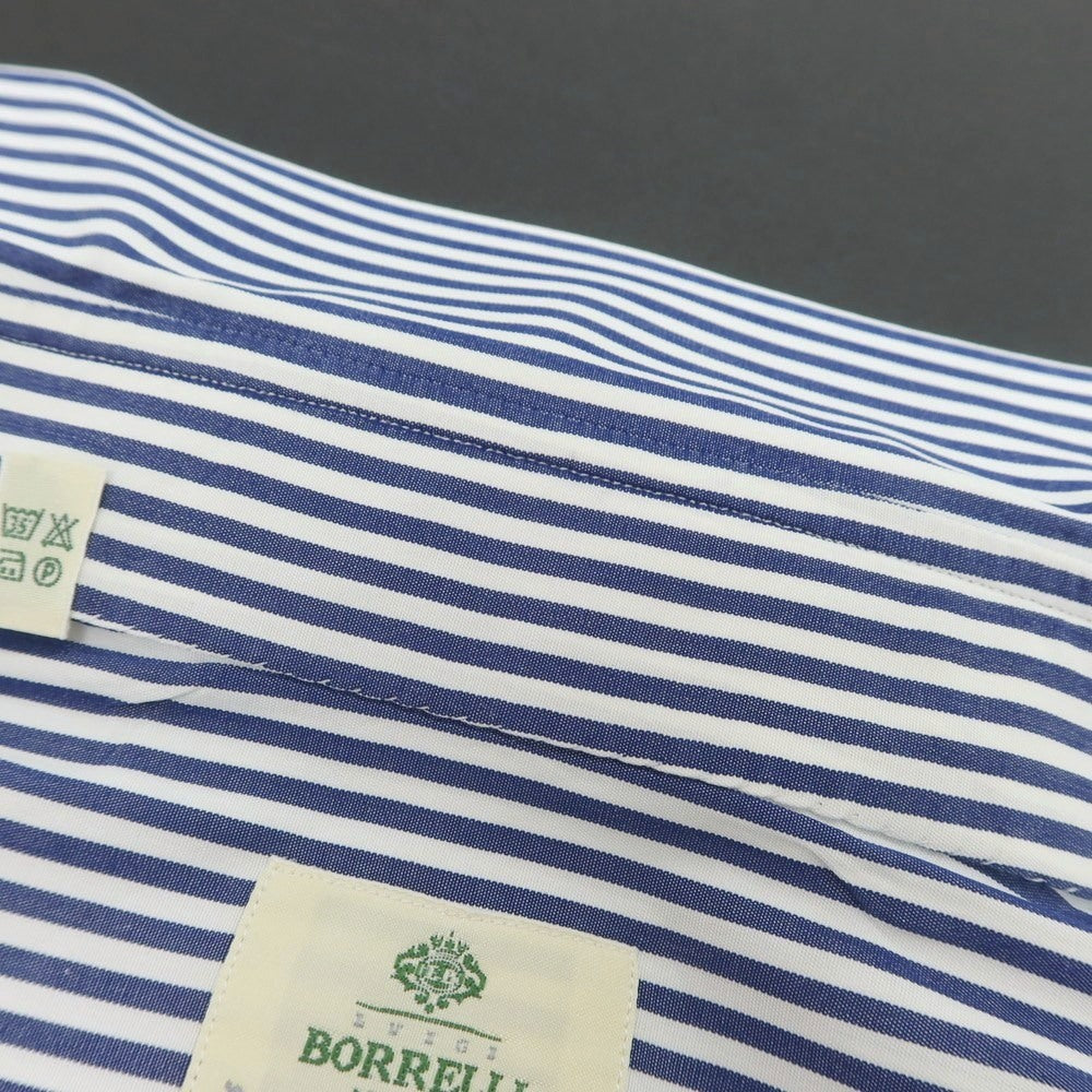 【中古】ルイジ ボレッリ Luigi Borrelli コットン ストライプ セミワイドカラー ドレスシャツ ネイビーxホワイト【 37 】【 状態ランクB 】【 メンズ 】