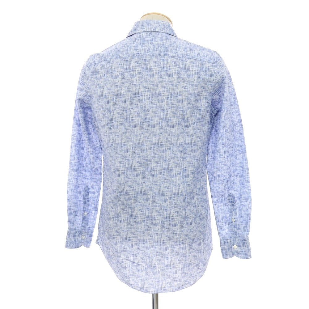 【中古】ヴィンツェンツォ ディ ルジエッロ Vincenzo di Ruggiero コットンリネン 総柄 プリント セミワイドカラー カジュアルシャツ ブルーxホワイト【サイズ38】【 状態ランクB 】【 メンズ 】