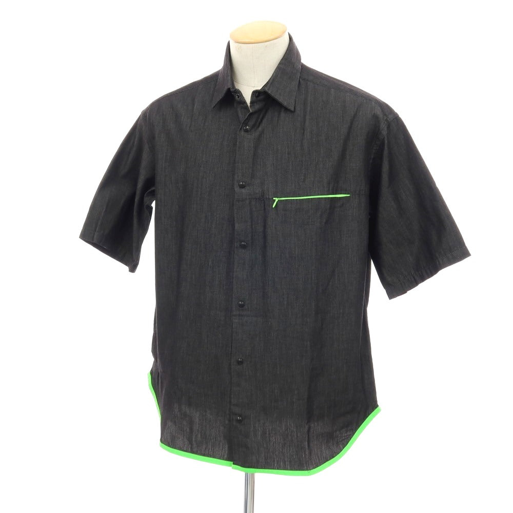 【中古】エンポリオ アルマーニ EMPORIO ARMANI コットン オーバーフィット 半袖シャツ ブラックxネオングリーン【サイズS】【 状態ランクB 】【 メンズ 】