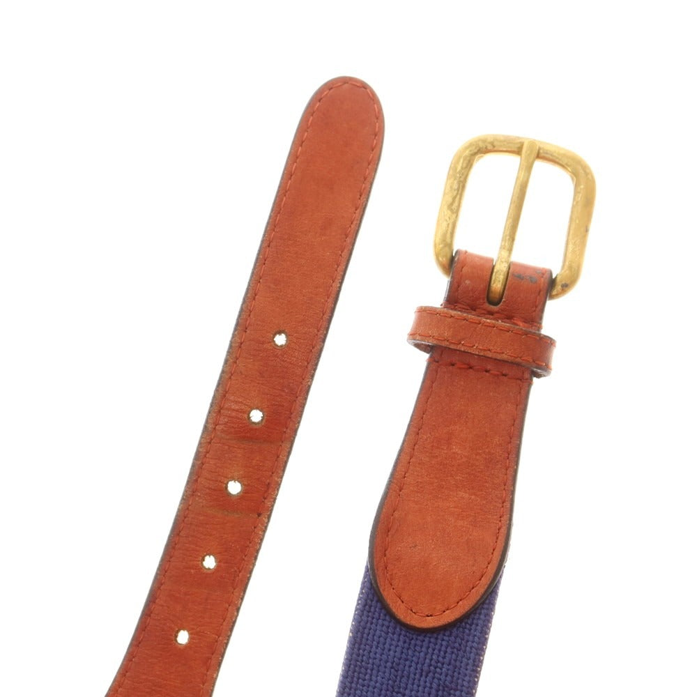 【中古】スマザーズ&ブランソン Smathers&Branson レザー×キャンバス ベルト ネイビーxブラウン【 32 】【 状態ランクC 】【 メンズ 】