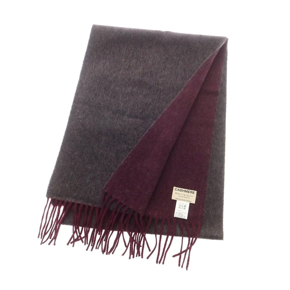 【中古】ビューティアンドユースユナイテッドアローズ BEAUTY&YOUTH UNITED ARROWS カシミヤ マフラー グレーxダークパープル【 状態ランクB 】【 ユニセックス 】