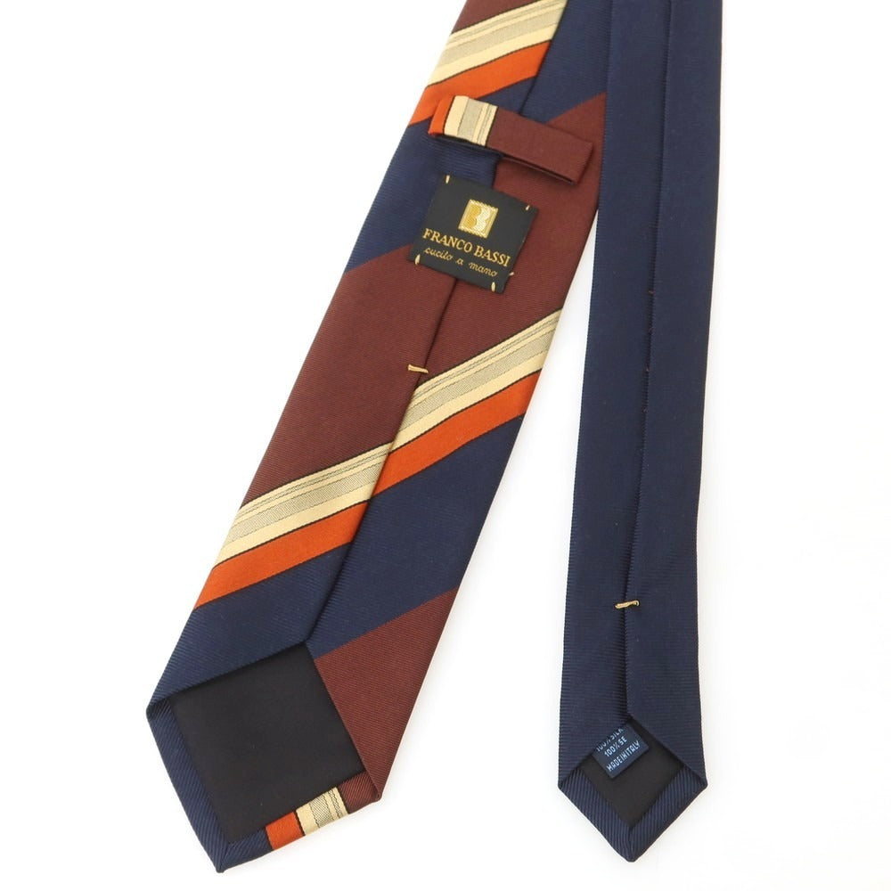【中古】フランコバッシ FRANCO BASSI シルク ストライプ柄ネクタイ ネイビーxブラウン【 状態ランクB 】【 メンズ 】