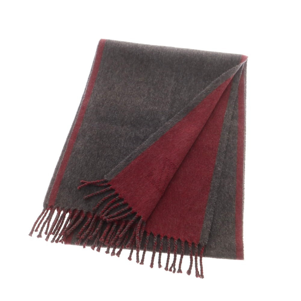 【中古】エルメネジルドゼニア Ermenegildo Zegna カシミヤ マフラー グレーxワインレッド【 状態ランクD 】【 メンズ 】