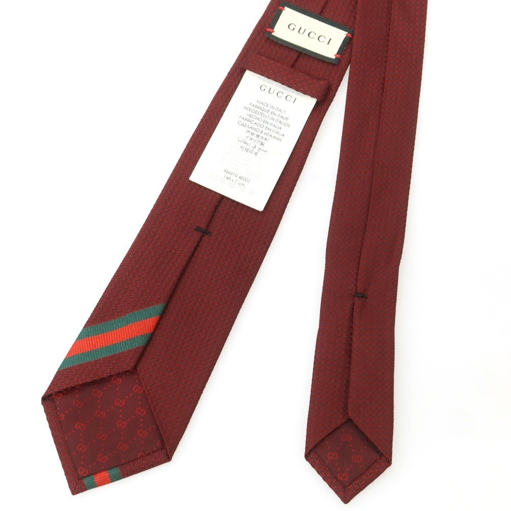 【中古】グッチ GUCCI シルク 無地ネクタイ ワインレッド【 状態ランクA 】【 メンズ 】