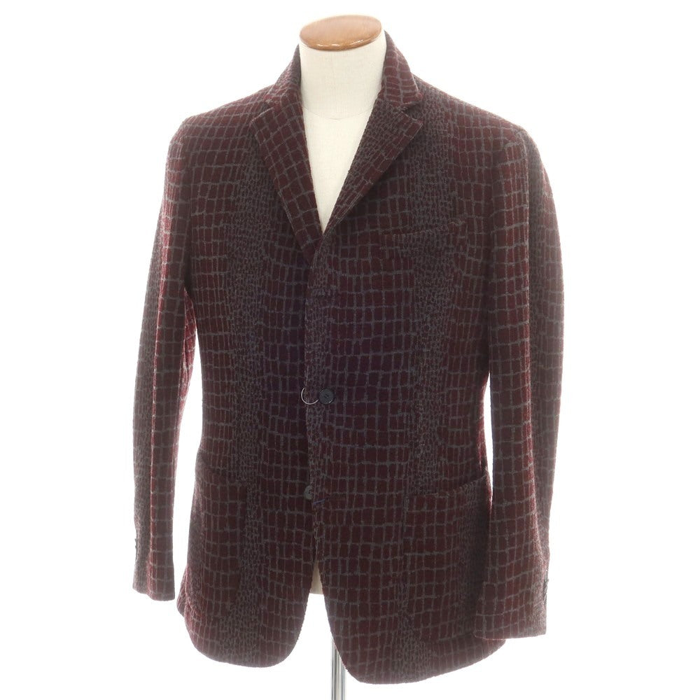 【中古】マウリツィオ バルダサーリ MAURIZIO BALDASSARI ストレッチ ウールポリエステル 3B カジュアルジャケット マルーン系xグレー【 48 】【 状態ランクA 】【 メンズ 】