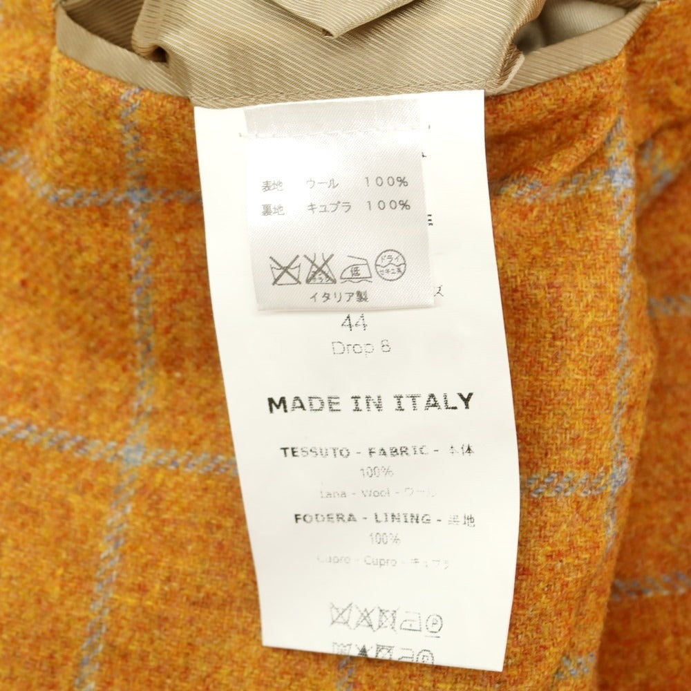 【中古】デペトリロ DE PETRILLO ウール チェック 3B テーラードジャケット オレンジ【 44 Drop8 】【 状態ランクA 】【 メンズ 】