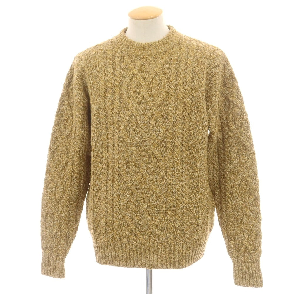 【中古】ケント アンド カーウェン Kent & Curwen ウールシルク クルーネック プルオーバーニット マスタード系xブラウン【 M 】【 状態ランクB 】【 メンズ 】