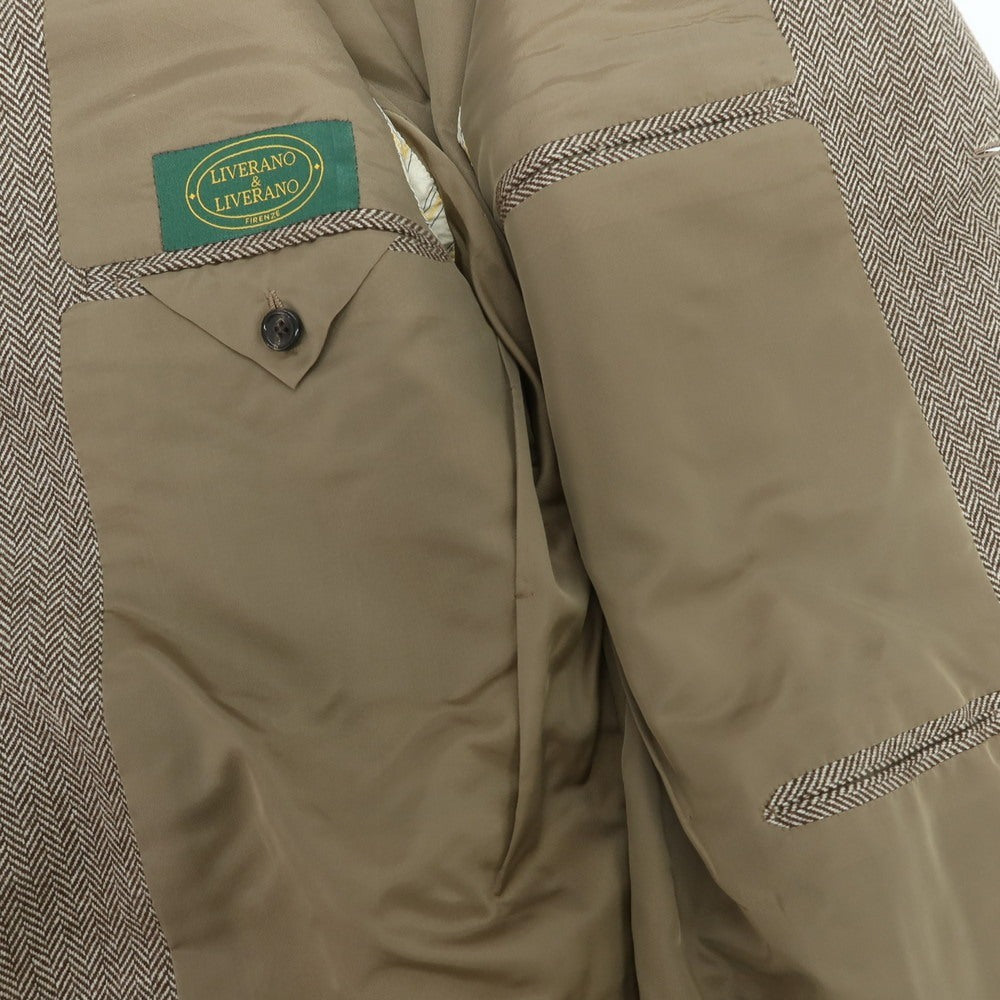 【中古】リベラーノ&リベラーノ LIVERANO&LIVERANO ウール ヘリンボーン 3B テーラードジャケット ブラウンxホワイト【 表記なし(L位) 】【 状態ランクB 】【 メンズ 】