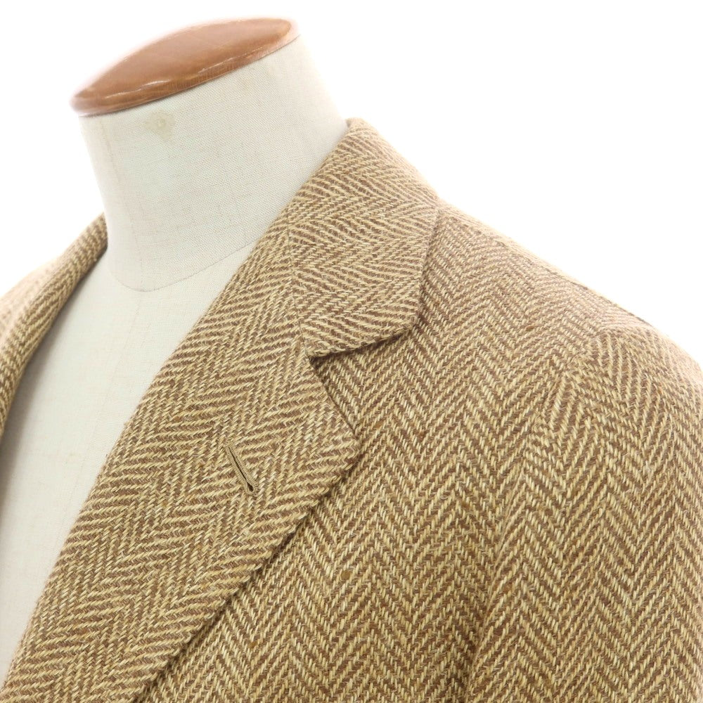 【中古】リベラーノ&リベラーノ LIVERANO&LIVERANO リネン ヘリンボーン 3B テーラードジャケット ベージュxブラウン【 表記なし(M位) 】【 状態ランクB 】【 メンズ 】