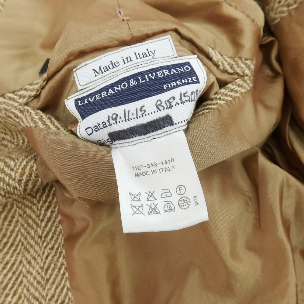 【中古】リベラーノ&リベラーノ LIVERANO&LIVERANO リネン ヘリンボーン 3B テーラードジャケット ベージュxブラウン【 表記なし(M位) 】【 状態ランクB 】【 メンズ 】