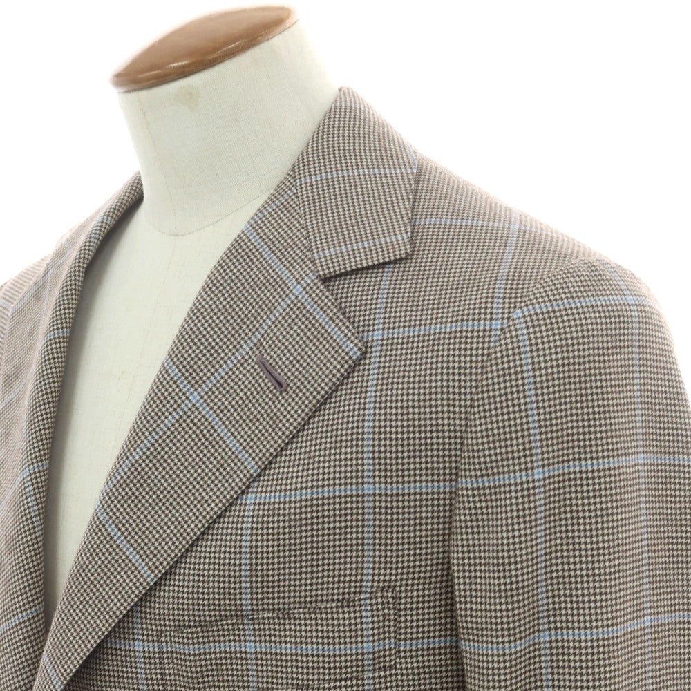 【中古】リベラーノ&リベラーノ LIVERANO&LIVERANO ウール チェック 3B テーラードジャケット グレーxブラウン【 表記なし(M位) 】【 状態ランクB 】【 メンズ 】