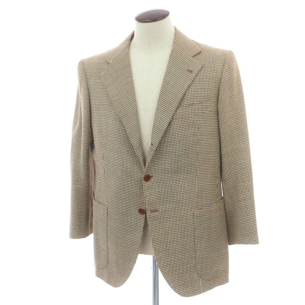 【中古】コスタンティーノ COSTANTINO ウール系 ハウンドトゥース 3B テーラードジャケット ベージュxブラウン【 表記なし(L位) 】【 状態ランクB 】【 メンズ 】