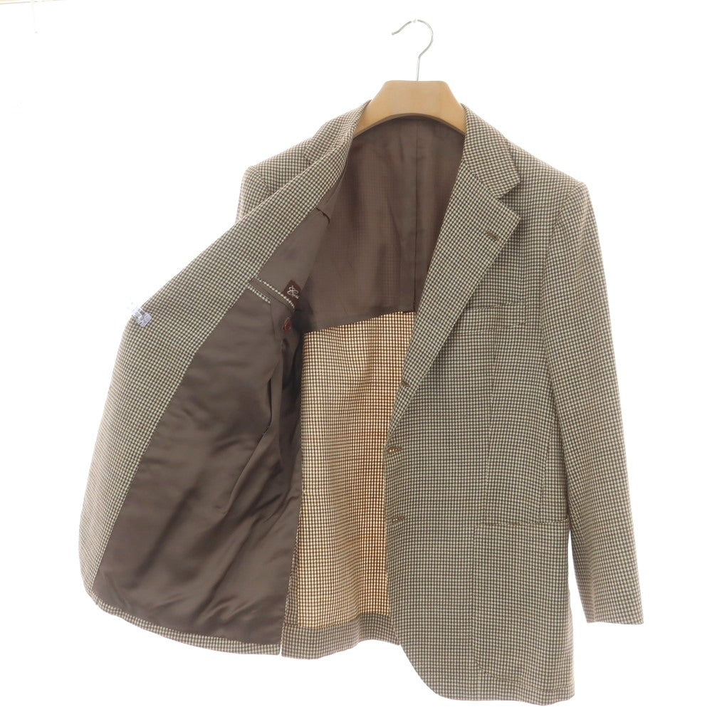 【中古】コスタンティーノ COSTANTINO ウール系 ハウンドトゥース 3B テーラードジャケット ベージュxブラウン【 表記なし(L位) 】【 状態ランクB 】【 メンズ 】