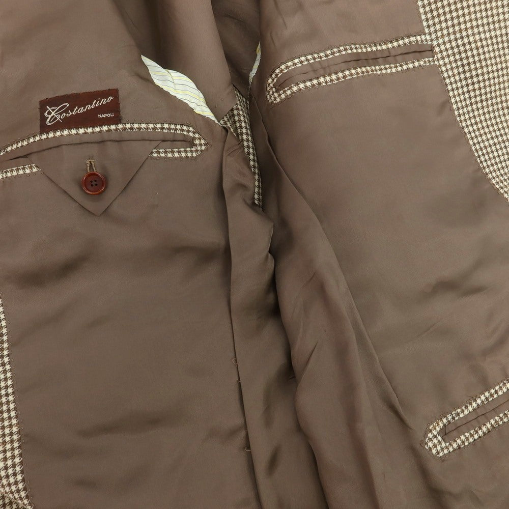 【中古】コスタンティーノ COSTANTINO ウール系 ハウンドトゥース 3B テーラードジャケット ベージュxブラウン【 表記なし(L位) 】【 状態ランクB 】【 メンズ 】