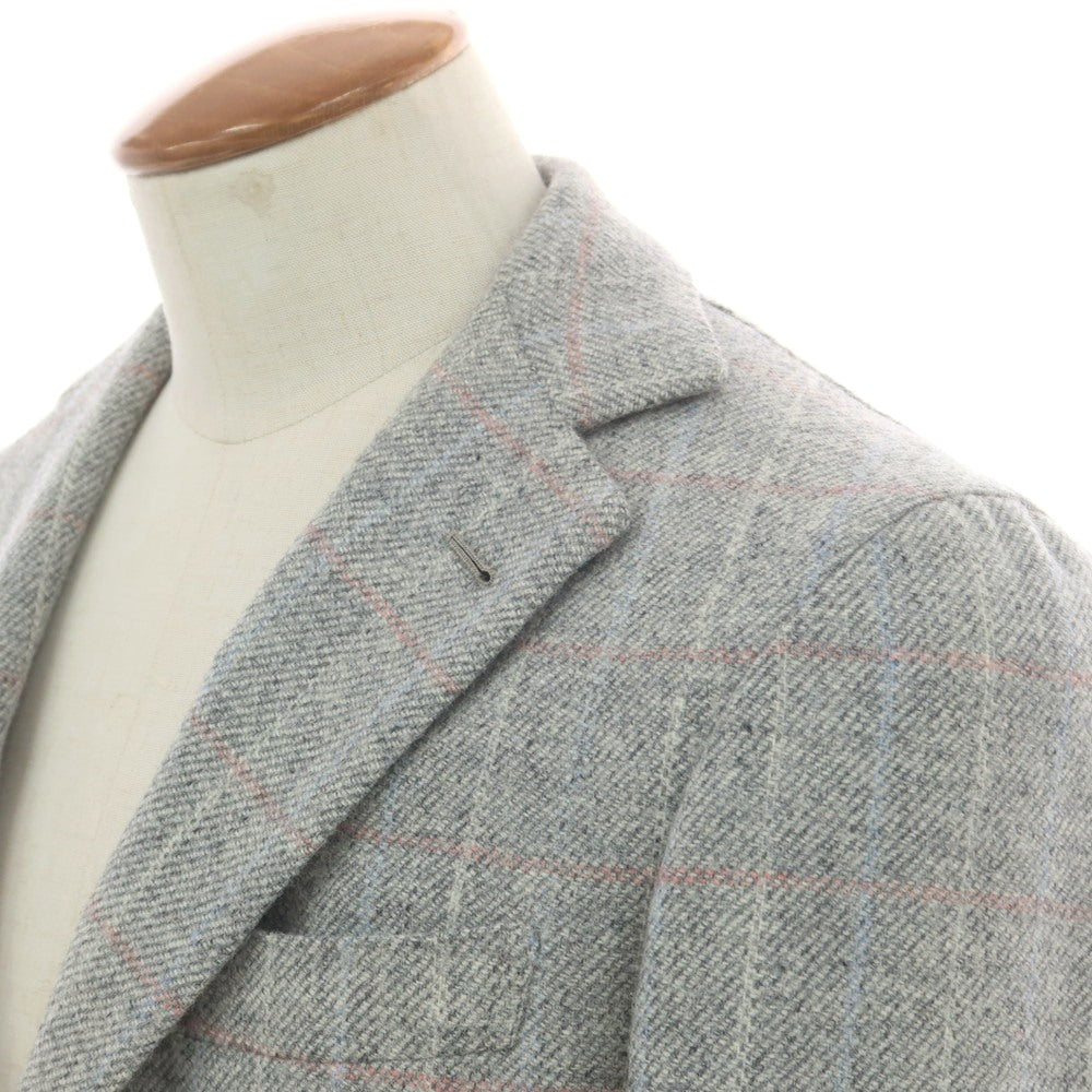 【中古】ルカ ベルディッキオ LUCA VERDICCHIO ウール系 チェック 3B テーラードジャケット ライトグレーxピンク【 表記なし(M位) 】【 状態ランクC 】【 メンズ 】