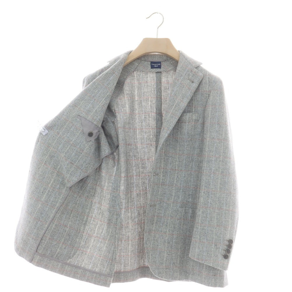 【中古】ルカ ベルディッキオ LUCA VERDICCHIO ウール系 チェック 3B テーラードジャケット ライトグレーxピンク【 表記なし(M位) 】【 状態ランクC 】【 メンズ 】