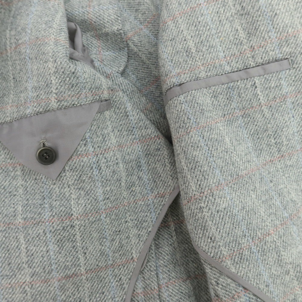 【中古】ルカ ベルディッキオ LUCA VERDICCHIO ウール系 チェック 3B テーラードジャケット ライトグレーxピンク【 表記なし(M位) 】【 状態ランクC 】【 メンズ 】