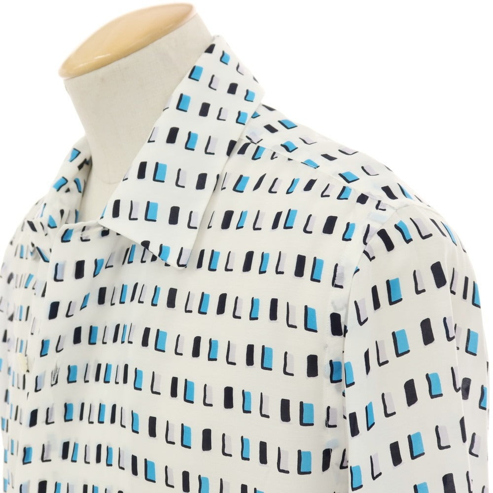 【中古】マンド Mando セルロースキュプラ 総柄 プリント カジュアルシャツ ホワイトxブルー【サイズ1】【 状態ランクA 】【 メンズ 】