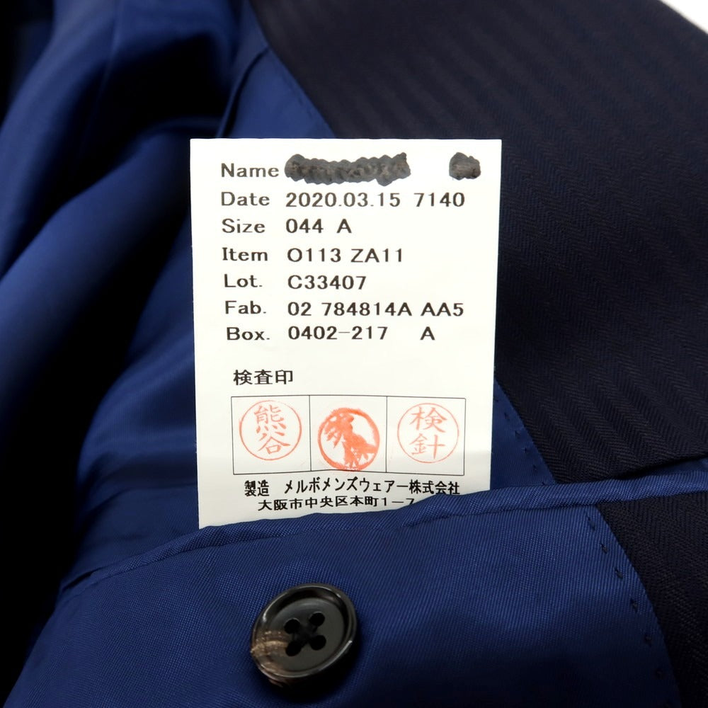 【中古】アザブテーラー azabu tailor ウール シャドウストライプ スリーピース 2つボタンスーツ ネイビー【サイズ上44/下79/ジレ46】【 状態ランクB 】【 メンズ 】