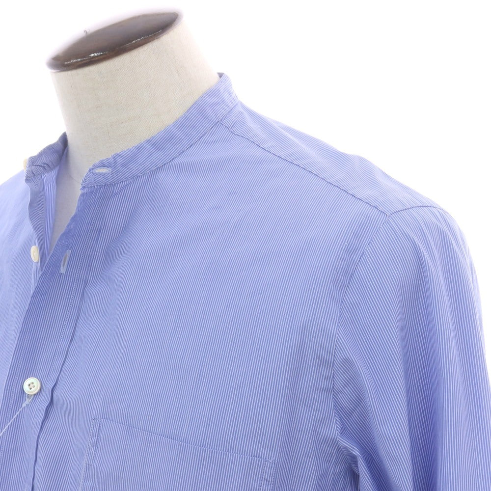 【中古】サルヴァトーレピッコロ Salvatore Piccolo EDIFICE別注 コットン ストライプ バンドカラー カジュアルシャツ ブルーxホワイト【 L 】【 状態ランクC 】【 メンズ 】