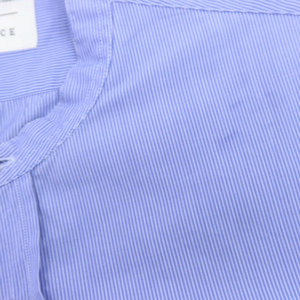 【中古】サルヴァトーレピッコロ Salvatore Piccolo EDIFICE別注 コットン ストライプ バンドカラー カジュアルシャツ ブルーxホワイト【 L 】【 状態ランクC 】【 メンズ 】