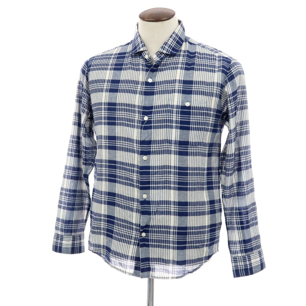 【中古】ザノースフェイス THE NORTH FACE ポリエステルコットンリネン チェック カジュアルシャツ ライトネイビーxホワイト【サイズL】【 状態ランクB 】【 メンズ 】