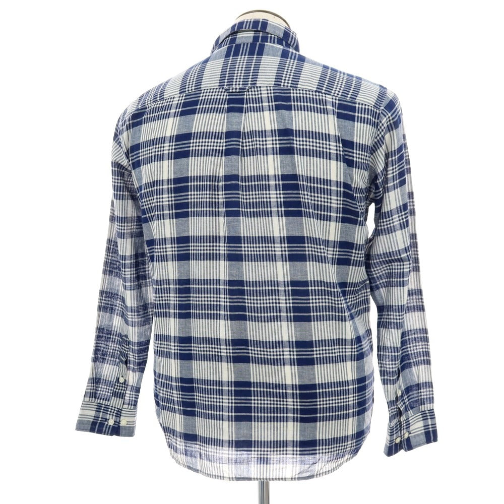 【中古】ザノースフェイス THE NORTH FACE ポリエステルコットンリネン チェック カジュアルシャツ ライトネイビーxホワイト【サイズL】【 状態ランクB 】【 メンズ 】