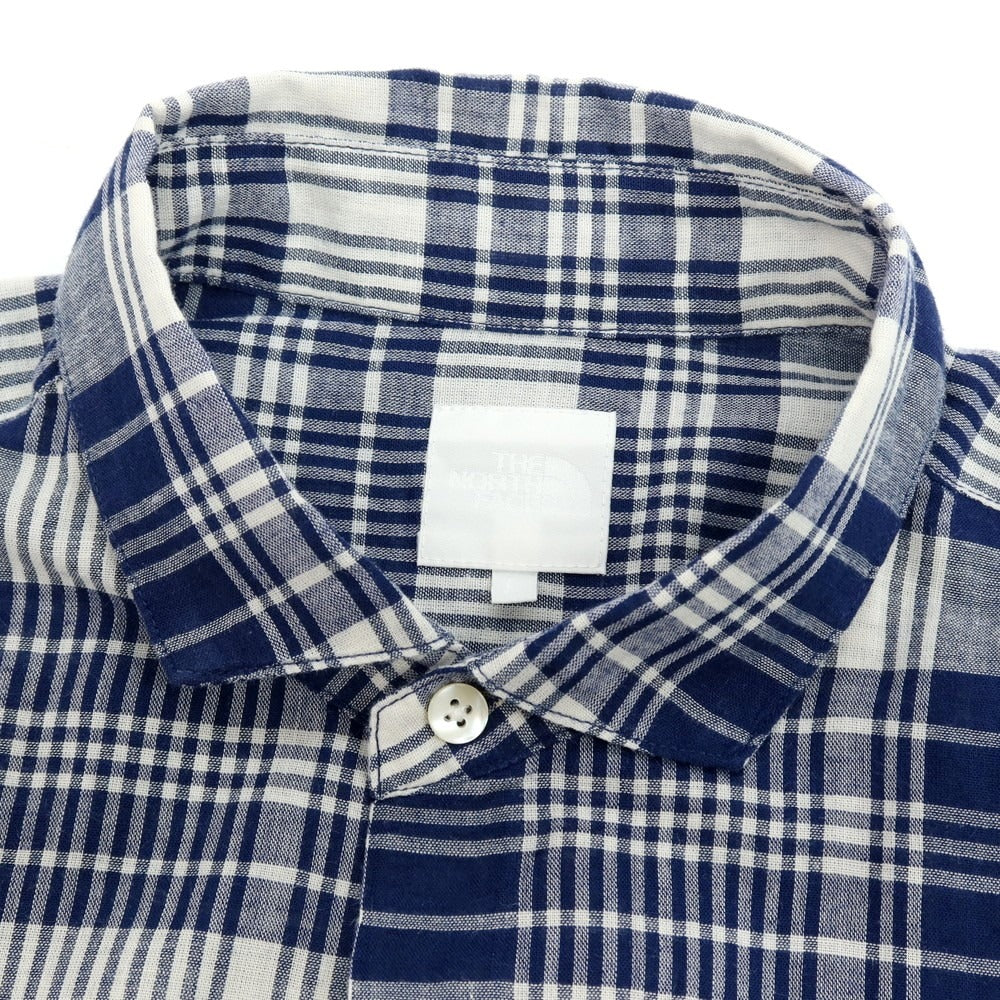 【中古】ザノースフェイス THE NORTH FACE ポリエステルコットンリネン チェック カジュアルシャツ ライトネイビーxホワイト【サイズL】【 状態ランクB 】【 メンズ 】