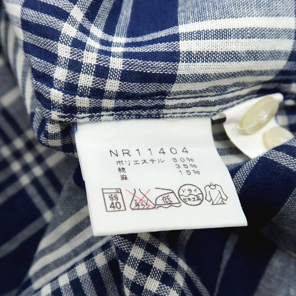 【中古】ザノースフェイス THE NORTH FACE ポリエステルコットンリネン チェック カジュアルシャツ ライトネイビーxホワイト【サイズL】【 状態ランクB 】【 メンズ 】