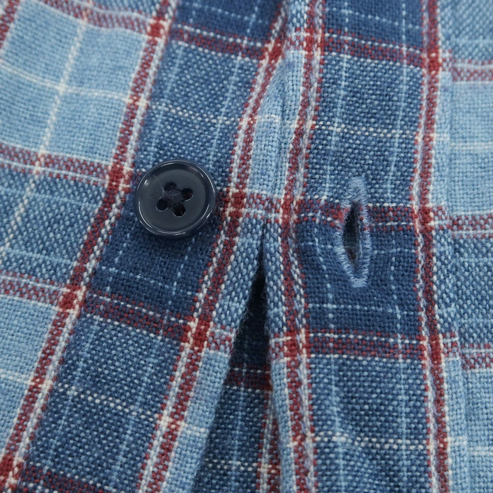 【中古】ザノースフェイス THE NORTH FACE ウールナイロン チェック ボタンダウン カジュアルシャツ ライトブルーxダークレッド【 L 】【 状態ランクB 】【 メンズ 】