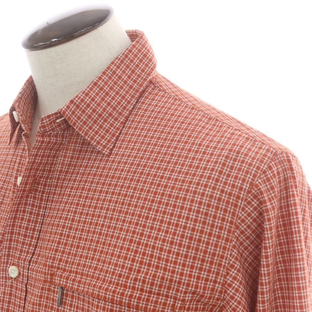 【中古】ザノースフェイス THE NORTH FACE ポリエステル チェック カジュアルシャツ オレンジレッド系xホワイト【 L 】【 状態ランクB 】【 メンズ 】