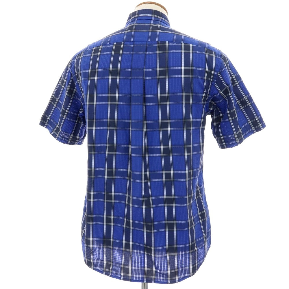 【中古】ザノースフェイス THE NORTH FACE ナイロン チェック ボタンダウン 半袖シャツ ウルトラマリンブルーxネイビー【サイズM】【 状態ランクB 】【 メンズ 】
