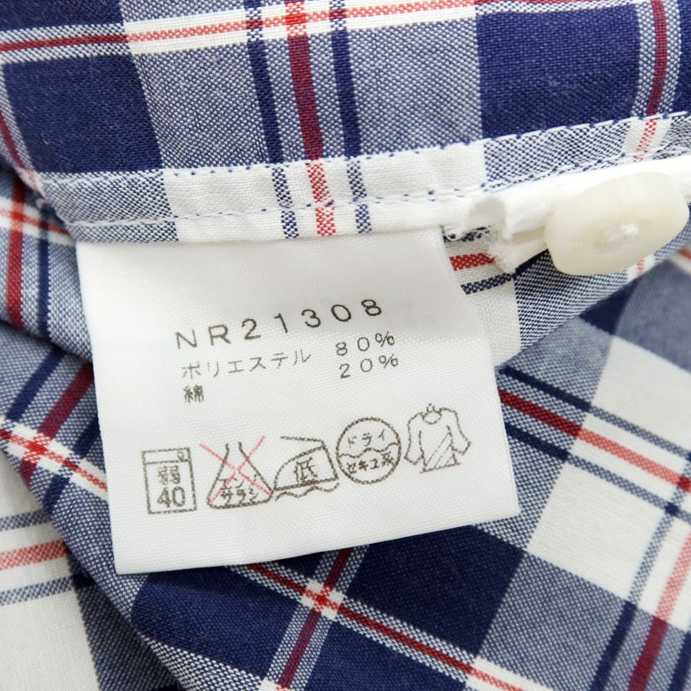 【中古】ザノースフェイス THE NORTH FACE ポリエステルコットン チェック ボタンダウン 半袖シャツ ネイビーxホワイト【サイズL】【 状態ランクB 】【 メンズ 】