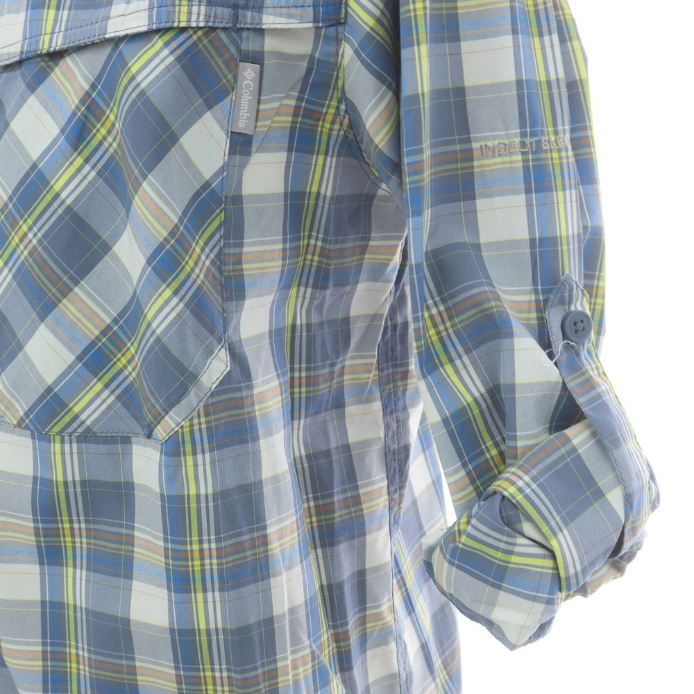 【中古】コロンビア Columbia INSECT BLOCKER ポリエステルナイロン チェック カジュアルシャツ ブルーグレーxホワイト×蛍光イエロー【 M 】【 状態ランクB 】【 メンズ 】