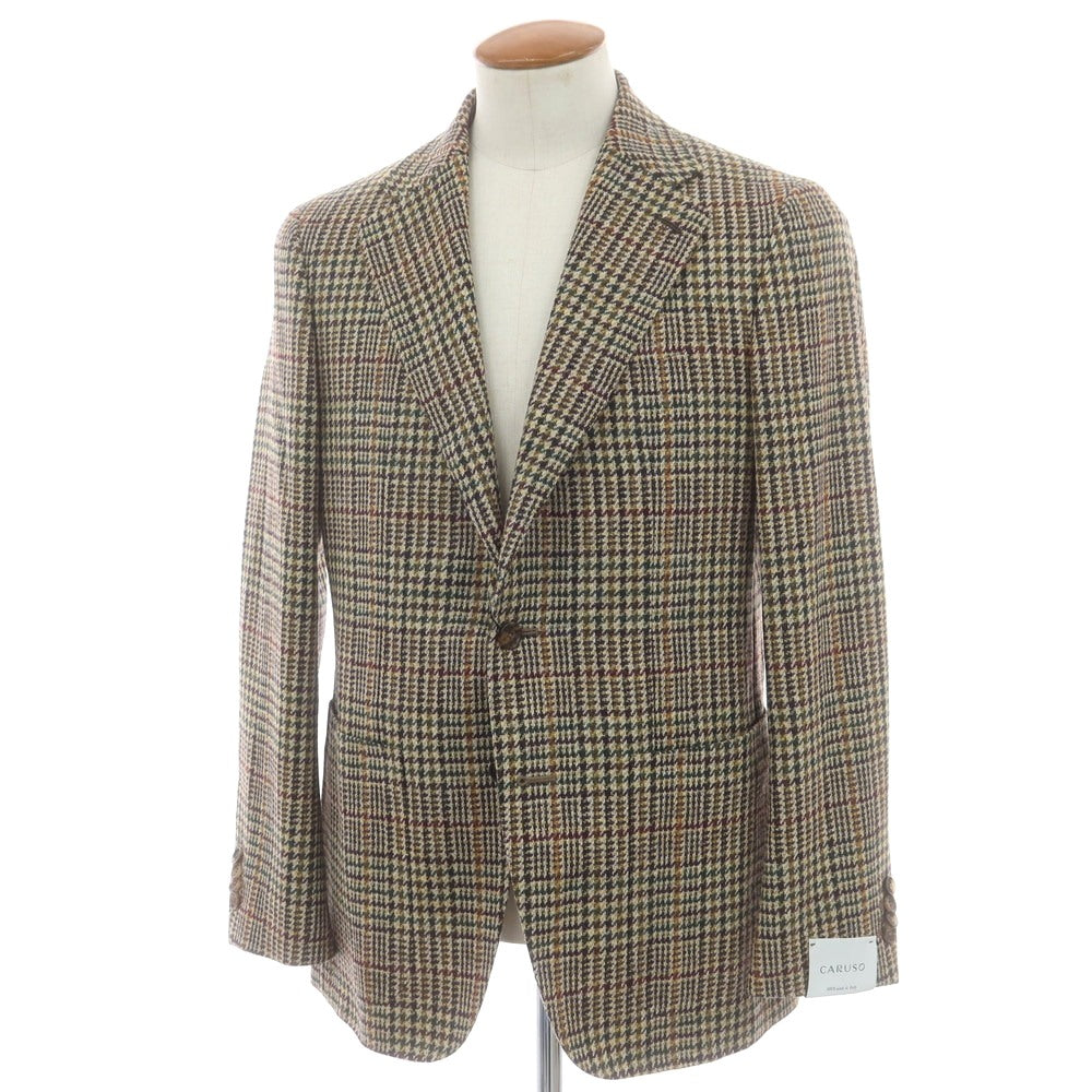 【中古】【未使用】カルーゾ CARUSO butterfly ウール チェック 2B テーラードジャケット カーキ系【 48 】【 状態ランクS 】【 メンズ 】