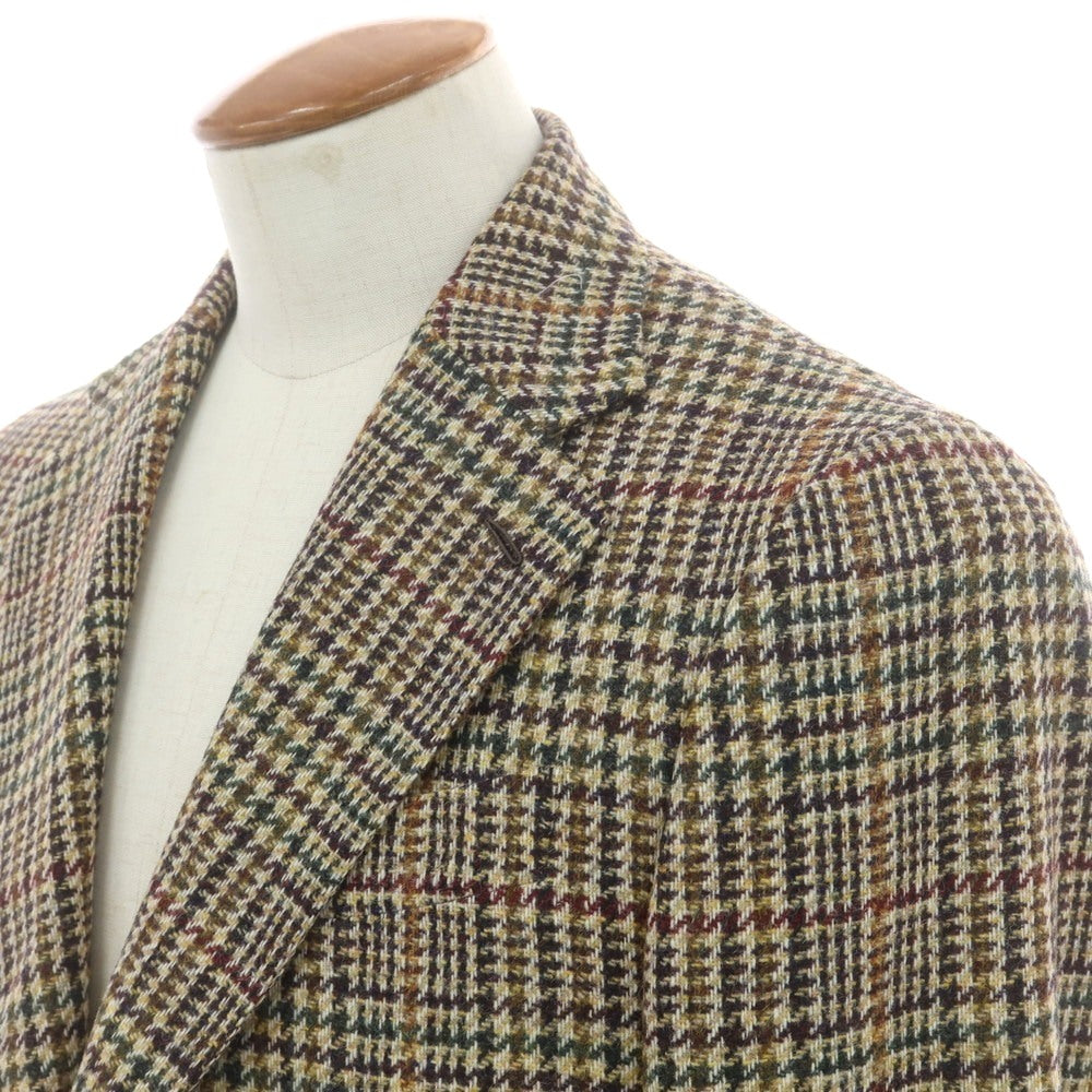 【中古】【未使用】カルーゾ CARUSO butterfly ウール チェック 2B テーラードジャケット カーキ系【 48 】【 状態ランクS 】【 メンズ 】