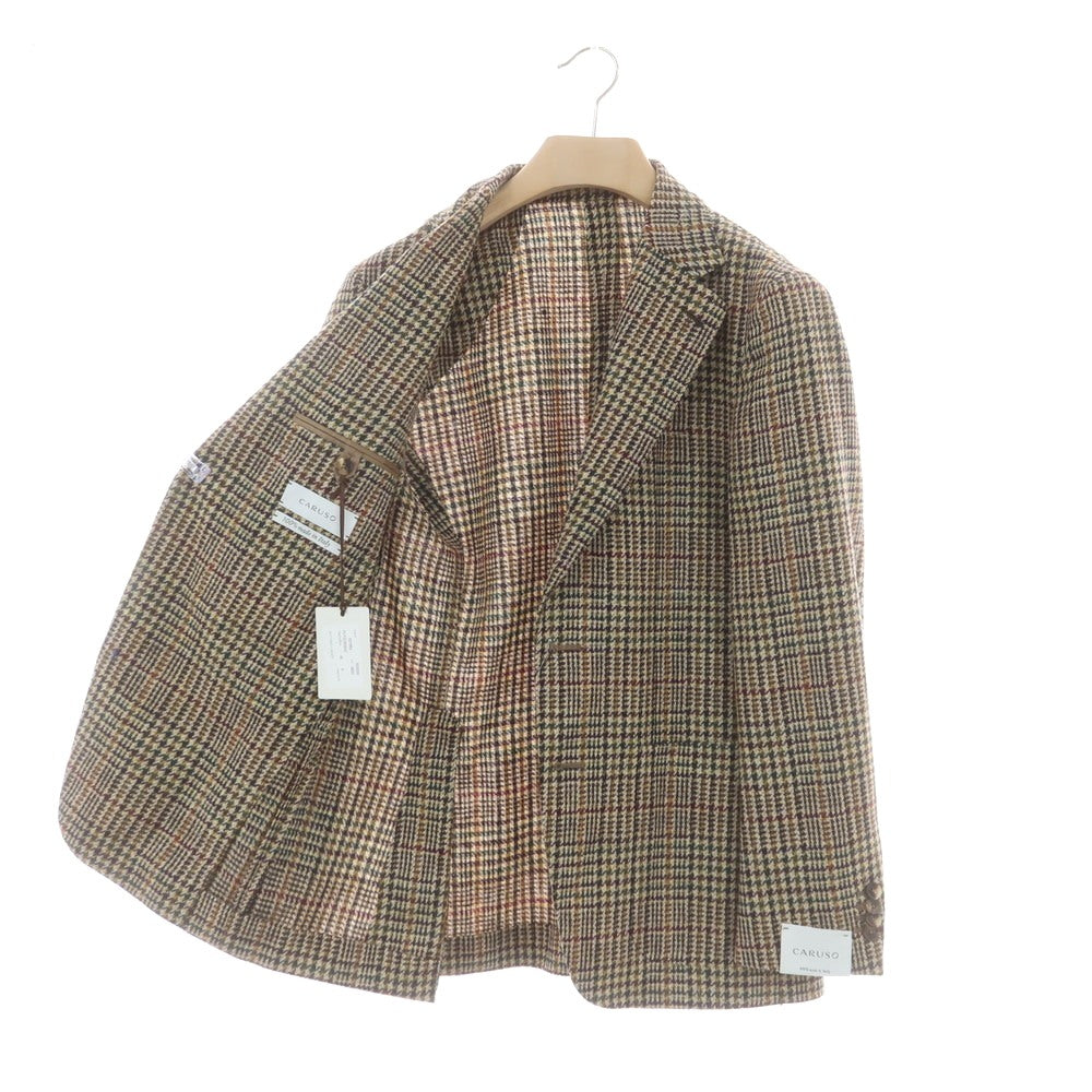 【中古】【未使用】カルーゾ CARUSO butterfly ウール チェック 2B テーラードジャケット カーキ系【 48 】【 状態ランクS 】【 メンズ 】
