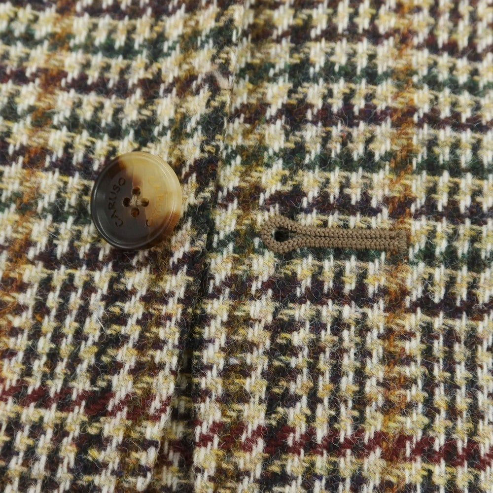 【中古】【未使用】カルーゾ CARUSO butterfly ウール チェック 2B テーラードジャケット カーキ系【 48 】【 状態ランクS 】【 メンズ 】