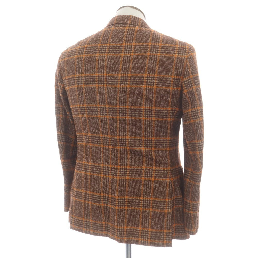 【中古】【未使用】カルーゾ CARUSO aida アルパカコットンナイロン チェック 3B テーラードジャケット ブラウンxオレンジ【 50 】【 状態ランクS 】【 メンズ 】